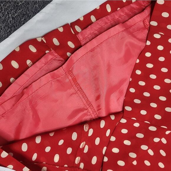 VINTAGE 90s dress red polka dot short sleeve sheath M - Picture 9 of 10